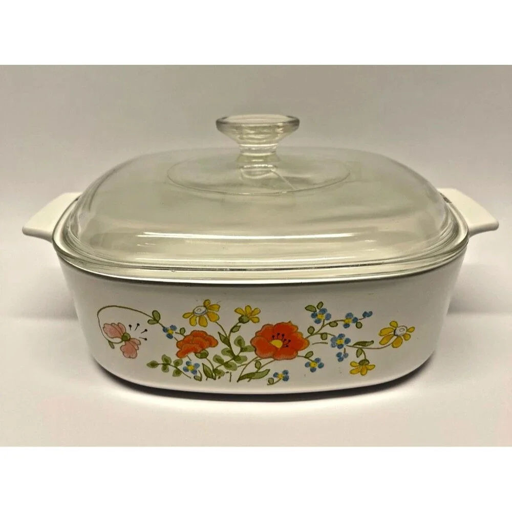 MCM Corning Ware A-2 Wildflower 2 Qt Casserole Dish with Pyrex Lid A-9-C-Vintage